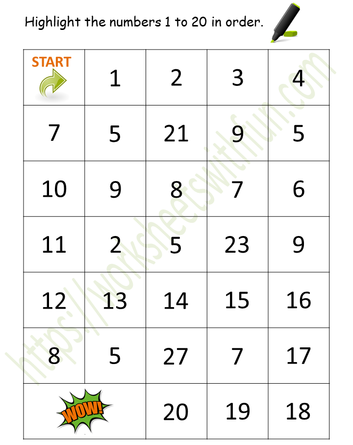 Mathematics preschool number grid 1 20